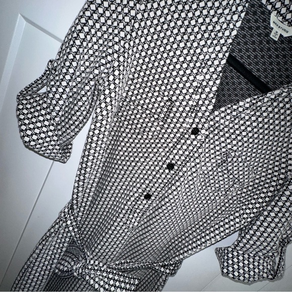 Women's Max Studio Black and Ivory Belted Shirt Dress - Medium - Picture 2 of 10